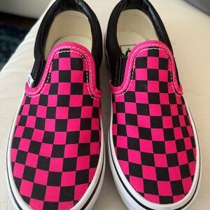 Vans Kids Pink and Black Checkered Slip-On Sneakers